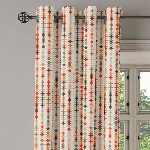 Ambesonne Geometric Grommet Curtain Single Panel, Vintage Oval Pattern, 50"x60", Orange Peach Red