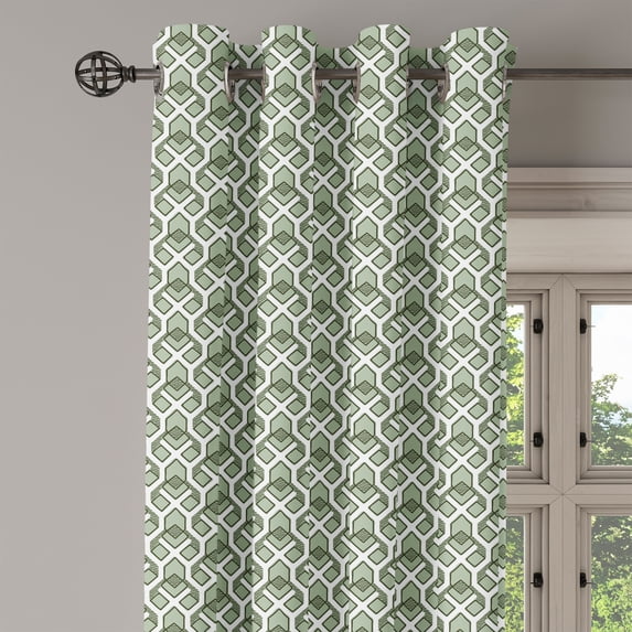 Ambesonne Geometric Grommet Curtain Single Panel, Vintage Rhombus Stripes, 50"x60", Pale Sage Green