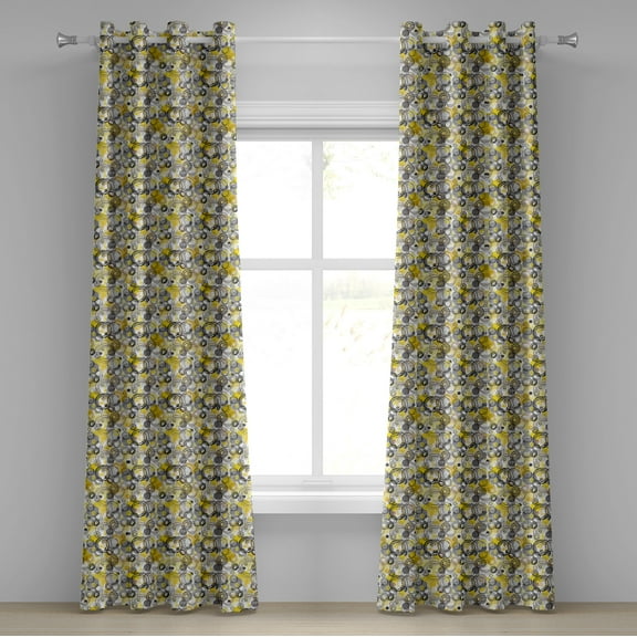 Ambesonne Geometric Grommet Curtain, Sketchy Circles, 50" x 72", White Beige