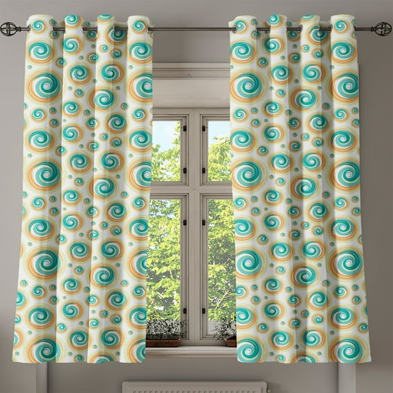 Ambesonne Geometric Grommet Curtain, Spiral Circle Tile, 50" x 54", Teal Orange