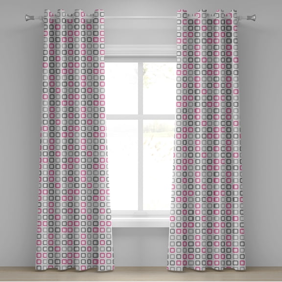 Ambesonne Geometric Grommet Curtain, Square Frames Image, 50" x 84", Pink White Grey