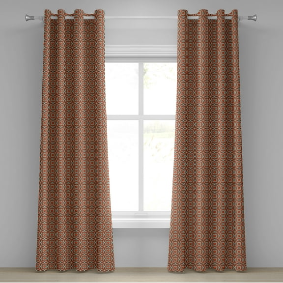Ambesonne Geometric Grommet Curtain, Squares Rhombuses, 50" x 72", Burnt Sienna Beige