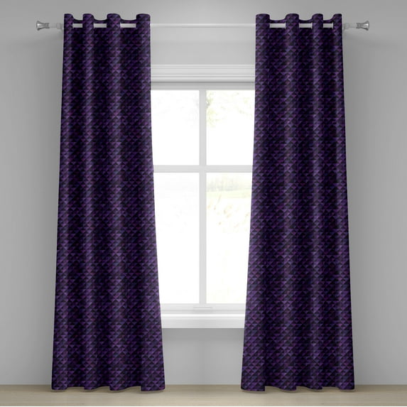 Ambesonne Geometric Grommet Curtain, Squares and Triangles, 50" x 72", Purple Black