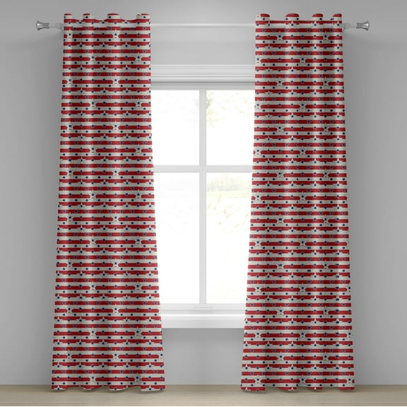 Ambesonne Geometric Grommet Curtain, Stars and Stripe Theme, 50" x 120", Navy Blue Coconut Red