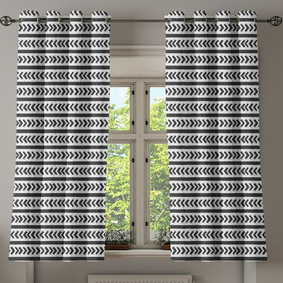 Ambesonne Geometric Grommet Curtain, Stripes Arrow Shapes, 50" x 54", Charcoal Grey and White