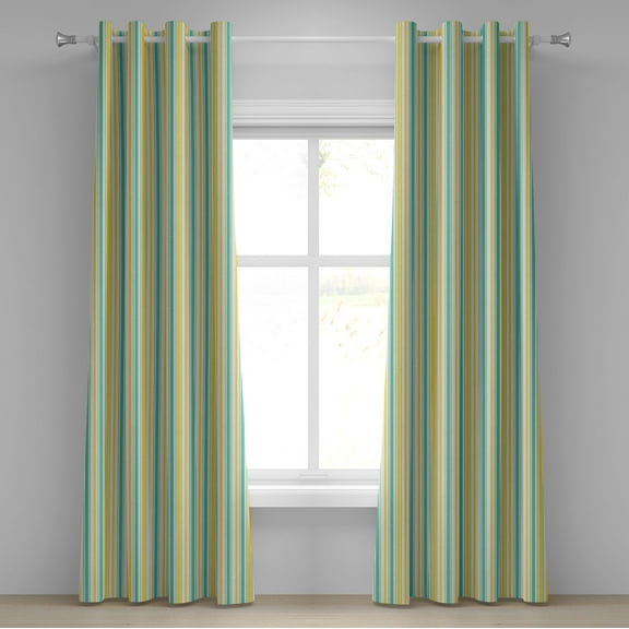 Ambesonne Geometric Grommet Curtain, Summer Stripes Dots, 50" x 120", Seafoam Yellow White