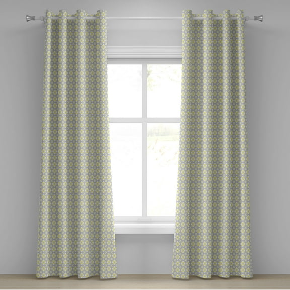 Ambesonne Geometric Grommet Curtain, Tile Style Squares, 50" x 84", Pale Yellow Pale Grey