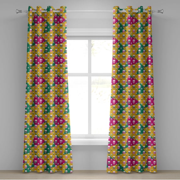 Ambesonne Geometric Grommet Curtain, Triangle Head Bones, 50" x 84", Earth Yellow Jade Green