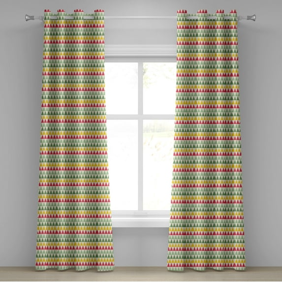 Ambesonne Geometric Grommet Curtain, Triangles Colorful, 50" x 120", Dark Coral Pale Green