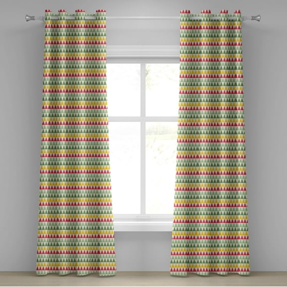 Ambesonne Geometric Grommet Curtain, Triangles Colorful, 50" x 72", Dark Coral Pale Green