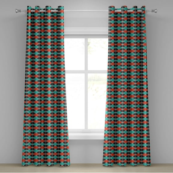 Ambesonne Geometric Grommet Curtain, Triangles Hexagons, 50" x 108", Dark Coral Sea Green