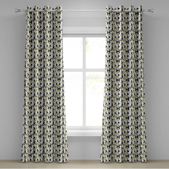 Ambesonne Geometric Grommet Curtain, Triangles and Stripes, 50" x 96", Beige Black White