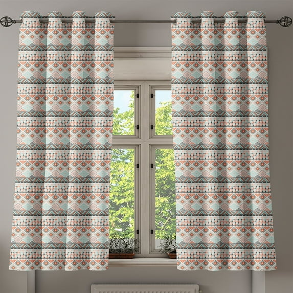 Ambesonne Geometric Grommet Curtain, Tribal, 50" x 54", Orange Mint Grey
