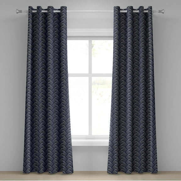Ambesonne Geometric Grommet Curtain, Vintage Ocean Waves, 50" x 96", Dark Blue Cream