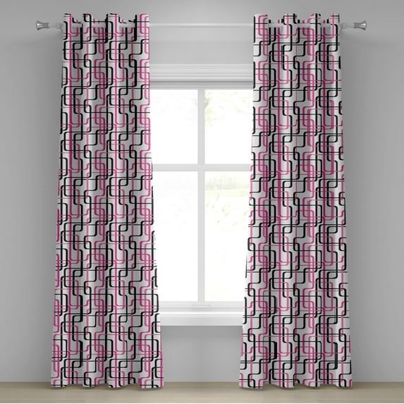 Ambesonne Geometric Grommet Curtain, Wavy Lines Funky, 50" x 96", Hot Pink White Black