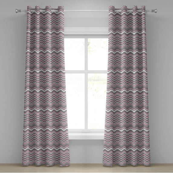 Ambesonne Geometric Grommet Curtain, Wavy Stripes Nautical, 50" x 72", Warm Taupe Pink Cream