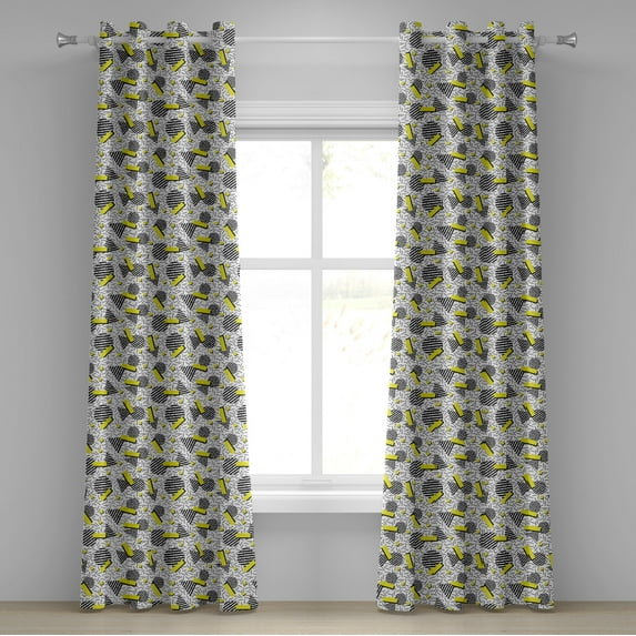 Ambesonne Geometric Grommet Curtain, Zigzag Chevron Circle, 50" x 108", Yellow Black White