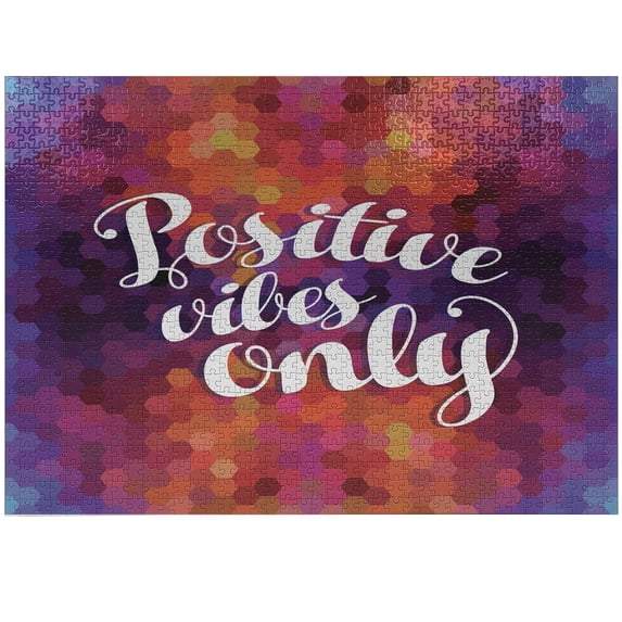 Ambesonne Geometric Jigsaw Puzzle, Positive Vibes Only, Heirloom-Quality Fun Activity for Family Durable Cardboard, 1000 pcs, Multicolor