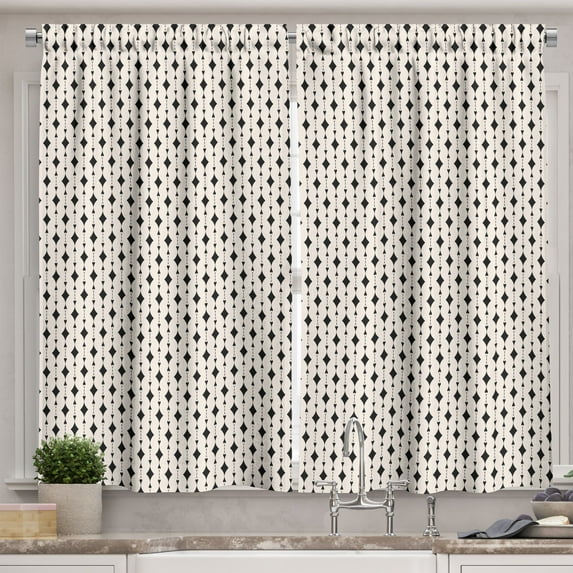 Ambesonne Geometric Kitchen Curtains, Abstract Art Deco Inspire, 55"x45", Champagne and Charcoal Grey