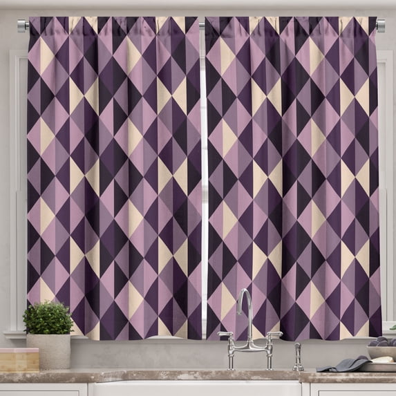 Ambesonne Geometric Kitchen Curtains, Abstract Style Triangles, 55"x39", Dark Purple Lilac