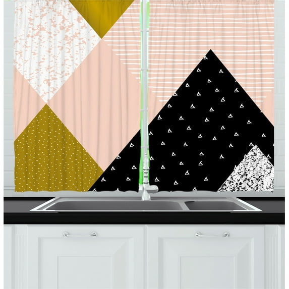Ambesonne Geometric Kitchen Curtains, Abstract Texture Art, 55"x39", Multicolor
