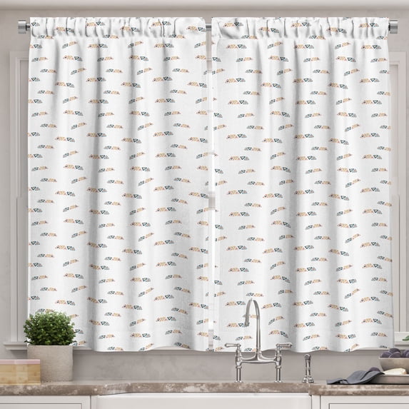 Ambesonne Geometric Kitchen Curtains, Bohemian Triangle Pattern, 55"x45", Apricot Sky Blue and White