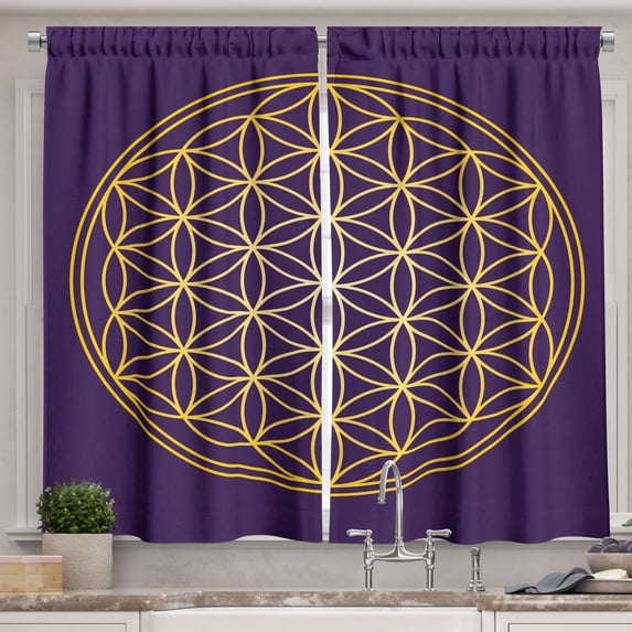 Ambesonne Geometric Kitchen Curtains, Circle Overlap, 55"x39", Dark Purple Earth Yellow
