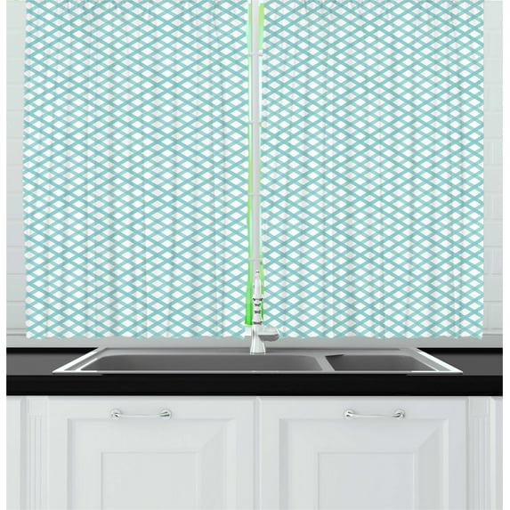 Ambesonne Geometric Kitchen Curtains, Crossed Lines Rhombus, 55"x45", Pale Seafoam Multicolor