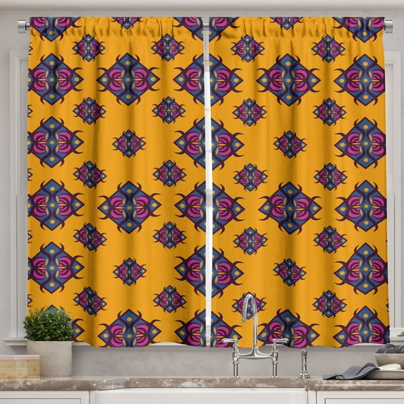 Ambesonne Geometric Kitchen Curtains, Diamond Shaped Art Design, 55"x45", Orange Multicolor