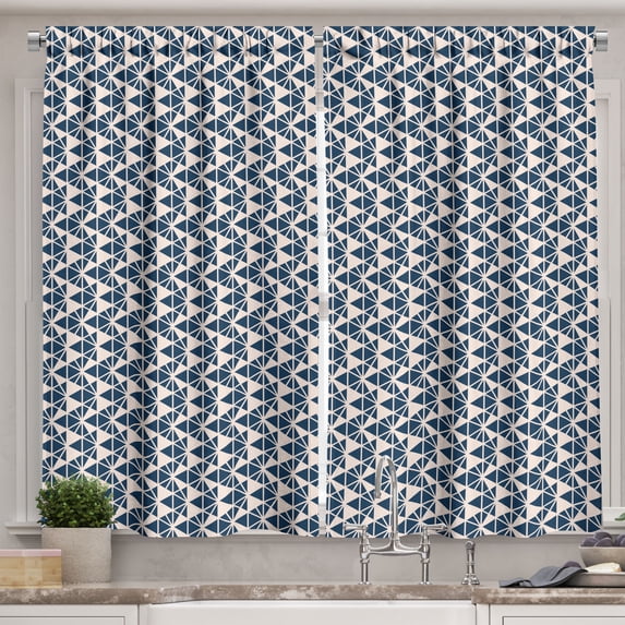 Ambesonne Geometric Kitchen Curtains, Different Size Triangles, 55"x45", Champagne and Night Blue