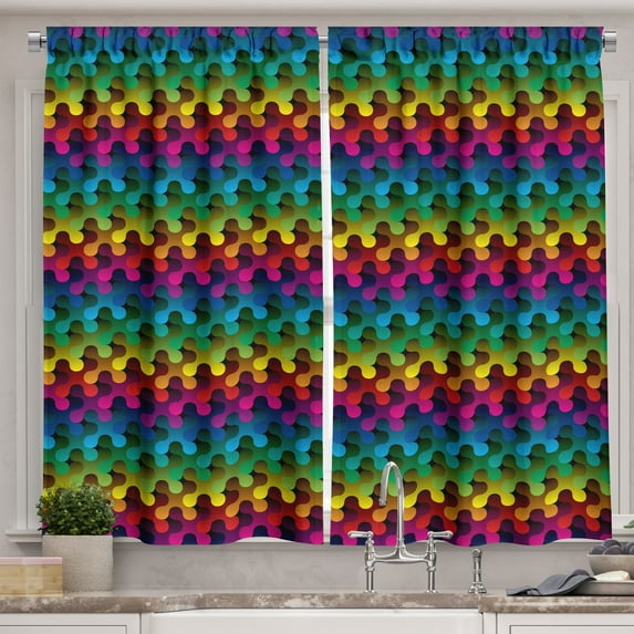 Ambesonne Geometric Kitchen Curtains, Digital Game Style, 55"x39", Multicolor