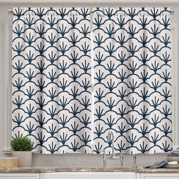 Ambesonne Geometric Kitchen Curtains, Eastern Cloud Motif, 55"x45", Dark Blue Cream