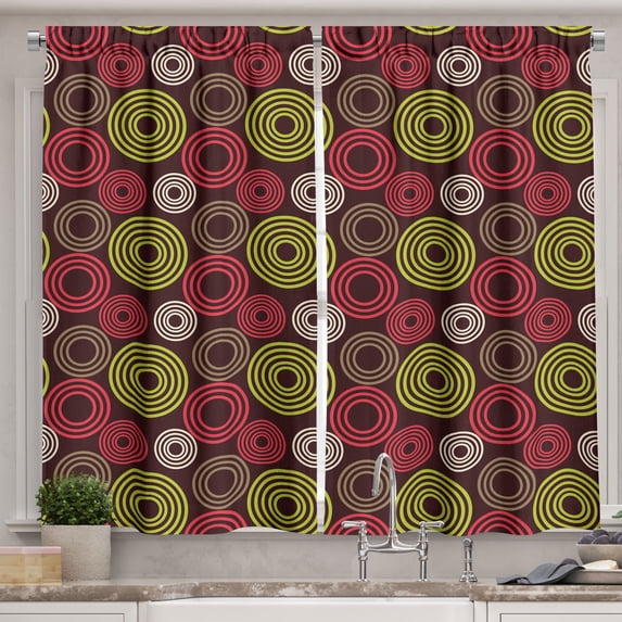 Ambesonne Geometric Kitchen Curtains, Funky Vortex Lines, 55"x45", Lime Green Dark Brown