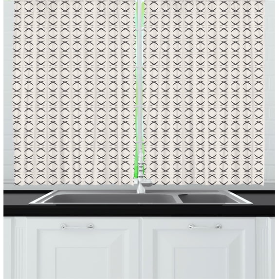 Ambesonne Geometric Kitchen Curtains, Half Circle Geometric, 55"x39", Charcoal Grey Pearl