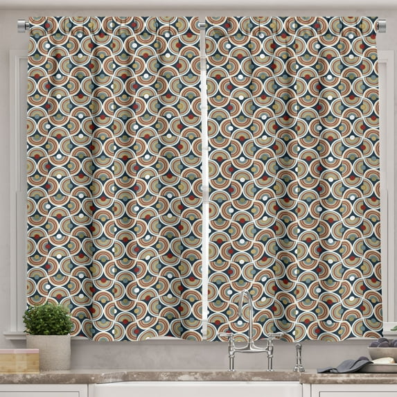 Ambesonne Geometric Kitchen Curtains, Half Spirals Lace, 55"x45", Sepia Ruby Dark Blue