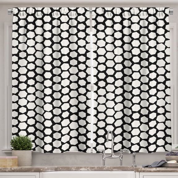 Ambesonne Geometric Kitchen Curtains, Hexagon Modern Style Art, 55"x36", Ivory Charcoal Grey