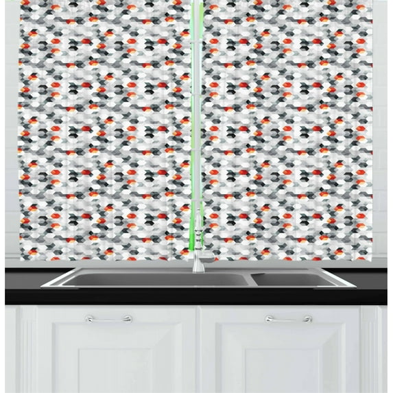 Ambesonne Geometric Kitchen Curtains, Hexagons and Cubes, 55"x39", Multicolor
