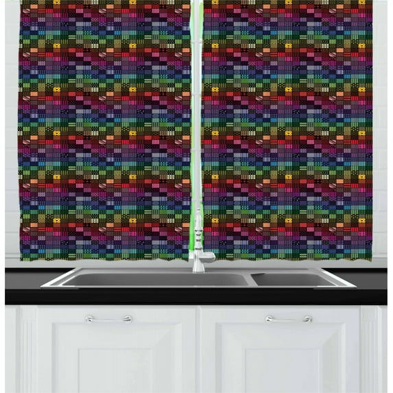 Ambesonne Geometric Kitchen Curtains, Hundreds of Tiles, 55"x39", Multicolor