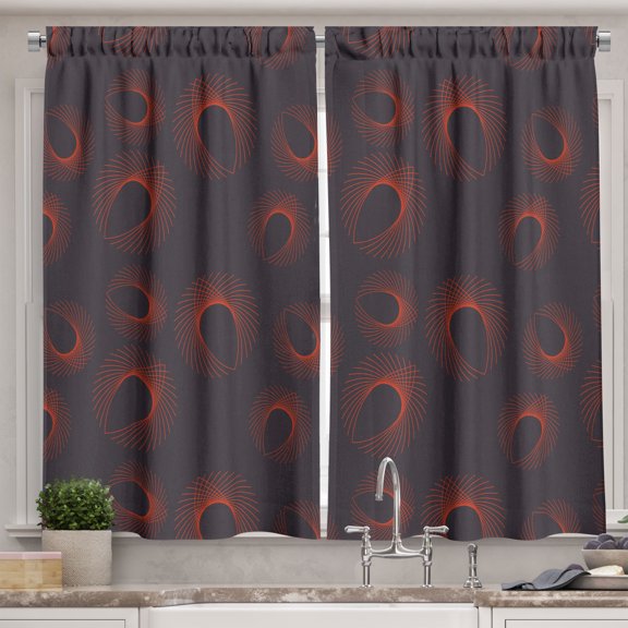 Ambesonne Geometric Kitchen Curtains, Intersecting Stripes Art, 55"x24", Dark Blue Grey and Ruby