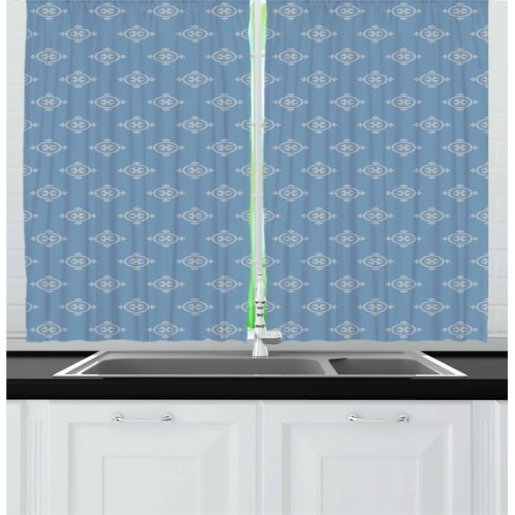 Ambesonne Geometric Kitchen Curtains, Medieval Pattern, 55"x45", Slate Blue Cream
