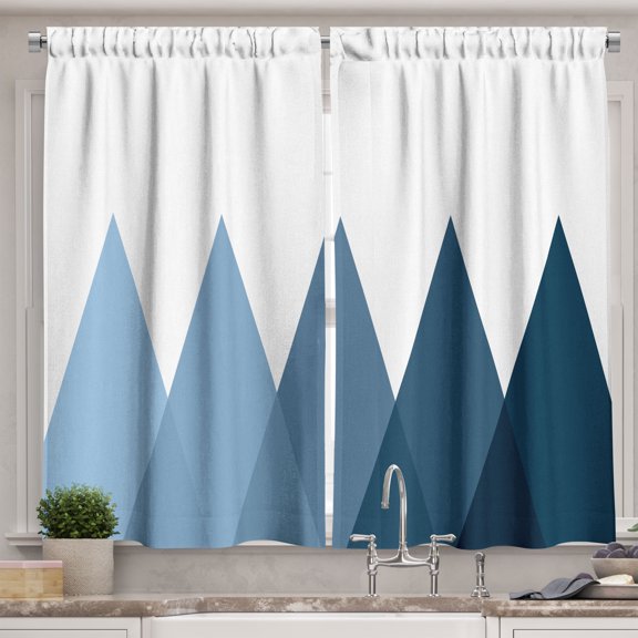 Ambesonne Geometric Kitchen Curtains, Modern Simple Triangles, 55"x39", Night Blue and White