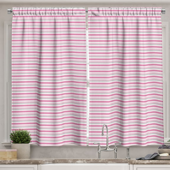 Ambesonne Geometric Kitchen Curtains, Modern Striped Art, 55"x45", White Pink Grey