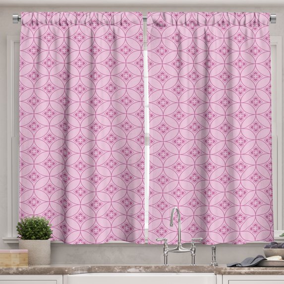 Ambesonne Geometric Kitchen Curtains, Neutral Flowers Boho Art, 55"x45", Soft Pink Pink