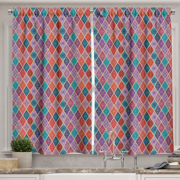 Ambesonne Geometric Kitchen Curtains, Oriental Rhombuses, 55"x39", Multicolor
