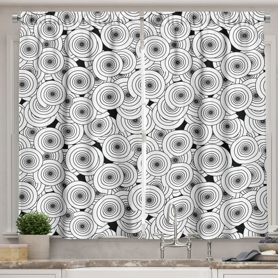 Ambesonne Geometric Kitchen Curtains, Overlapping Spirals, 55"x45", Black White and Grey