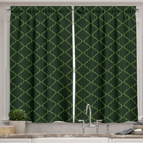 Ambesonne Geometric Kitchen Curtains, Pattern of Simple Modern, 55"x30", Dark Green