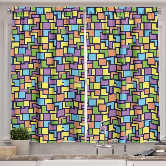Ambesonne Geometric Kitchen Curtains, Retro Shapes Pattern, 55"x30", Multicolor