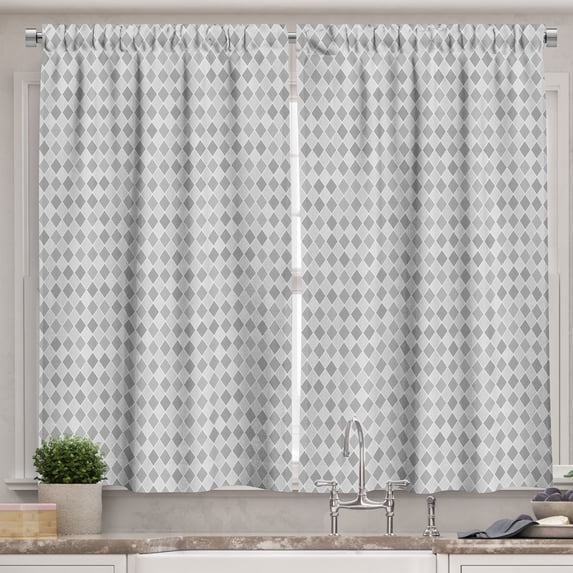 Ambesonne Geometric Kitchen Curtains, Rhombus Lozenge Design, 55"x39", Grey and White