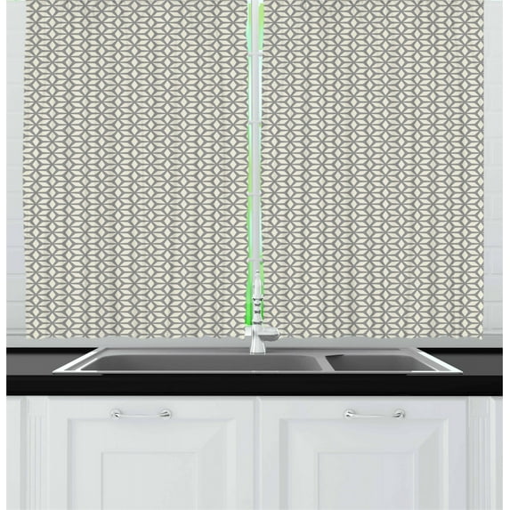Ambesonne Geometric Kitchen Curtains, Rhombus Star Pattern, 55"x45", Ivory and Grey