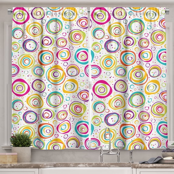 Ambesonne Geometric Kitchen Curtains, Spiral and Dots, 55"x24", Multicolor
